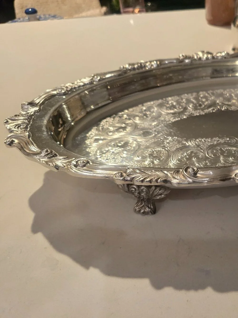 vintage kirk Silver Plated Footed Serving Tray and 3 cups.